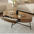 thumbnail image 6 of Oval Coffee Table with Drawer Mid-Century Modern Center Table 47.2“ Wooden Coffee Table with Storage and Cross Metal Legs Unique Curved Design for Living Room (Natural), 6 of 6