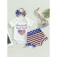 thumbnail image 2 of 4th of July Baby Girl Clothes Newborn American Sweet Heart Short Sleeve Bodysuit USA Flag Ruffle Shorts with Headband, 2 of 8