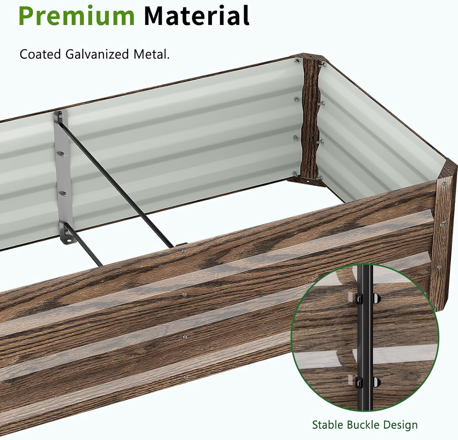 Slsy Galvanized Raised Garden Bed with 87in Tall Garden Trellis Metal Plant Support Trellis Archway for Vegetables Flowers Herbs,Wood Grain
