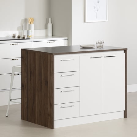 HomeStock Eclectic Exclusivity Kitchen And Dining Room Kitchen Island, Small Space Storage in Natural Walnut and White - 28.75"D x 47.25"W x 36.5"H