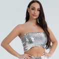 thumbnail image 4 of Girls Womens Sparkly Sequins Crop Top,Glitter Strapless Tube Top Stretch Bandeau Tops for Party Costumes Clubwear, 4 of 8