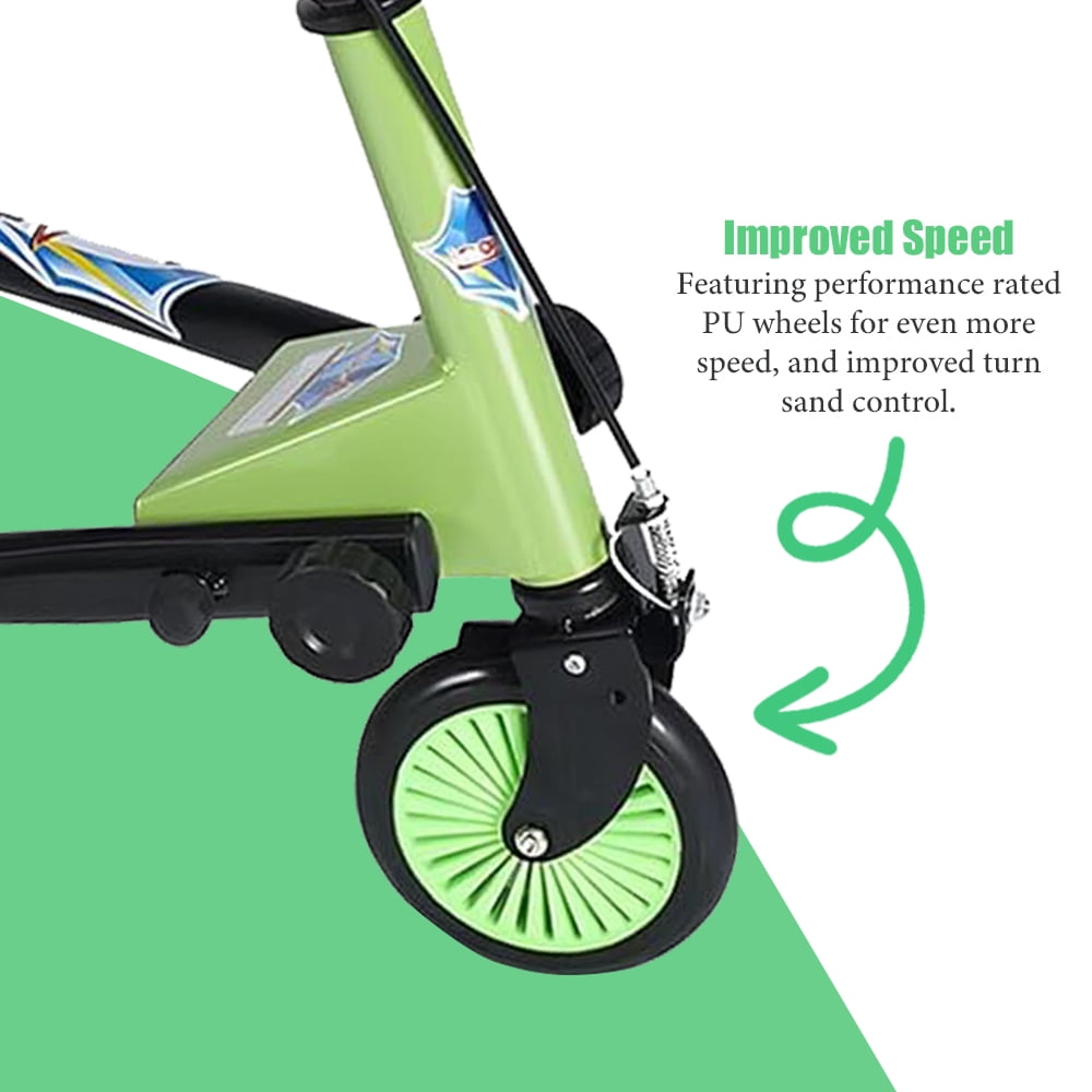 Readrun Wiggle Scooter for Kids & Adults 6+, 3-Wheel Drift Scooter with Foldable Design and 4-Level Adjustable Height, Green