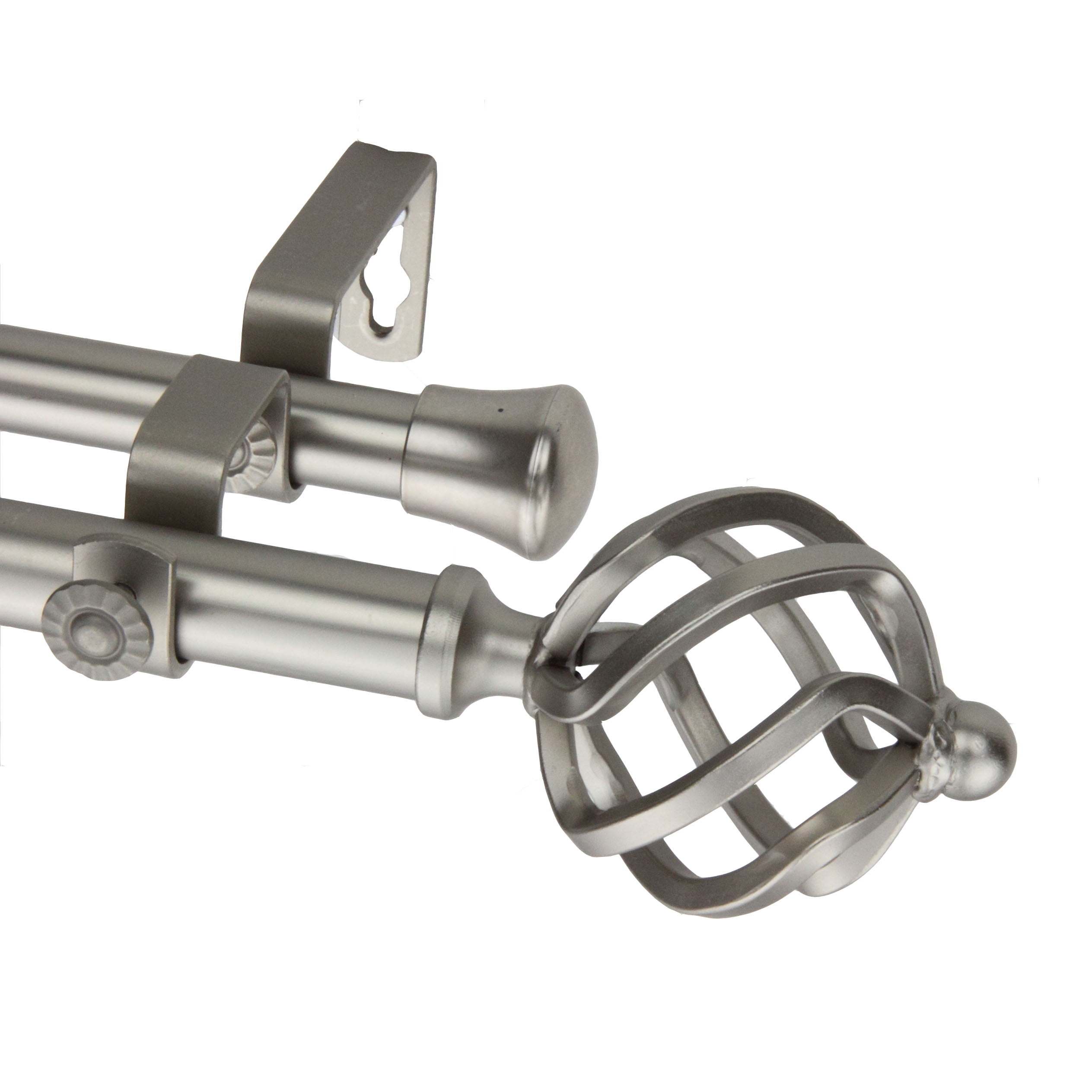 13/16" Dia Adjustable 28-48 inch Double Curtain Rod with Jinx Finials - Satin Nickel,(4742-285)