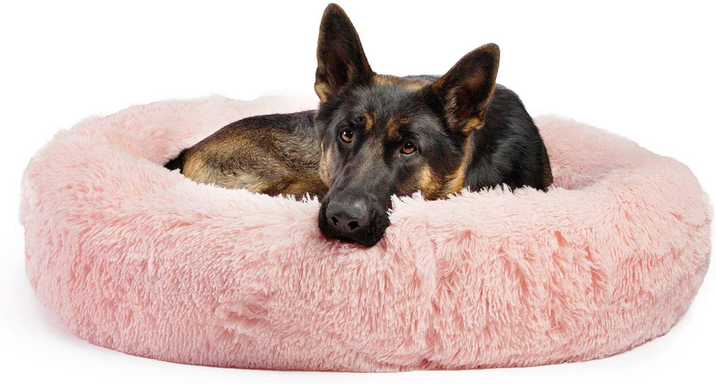 Round Plush Pet Bed for Dogs & Cats,Fluffy Soft Warm Calming Bed