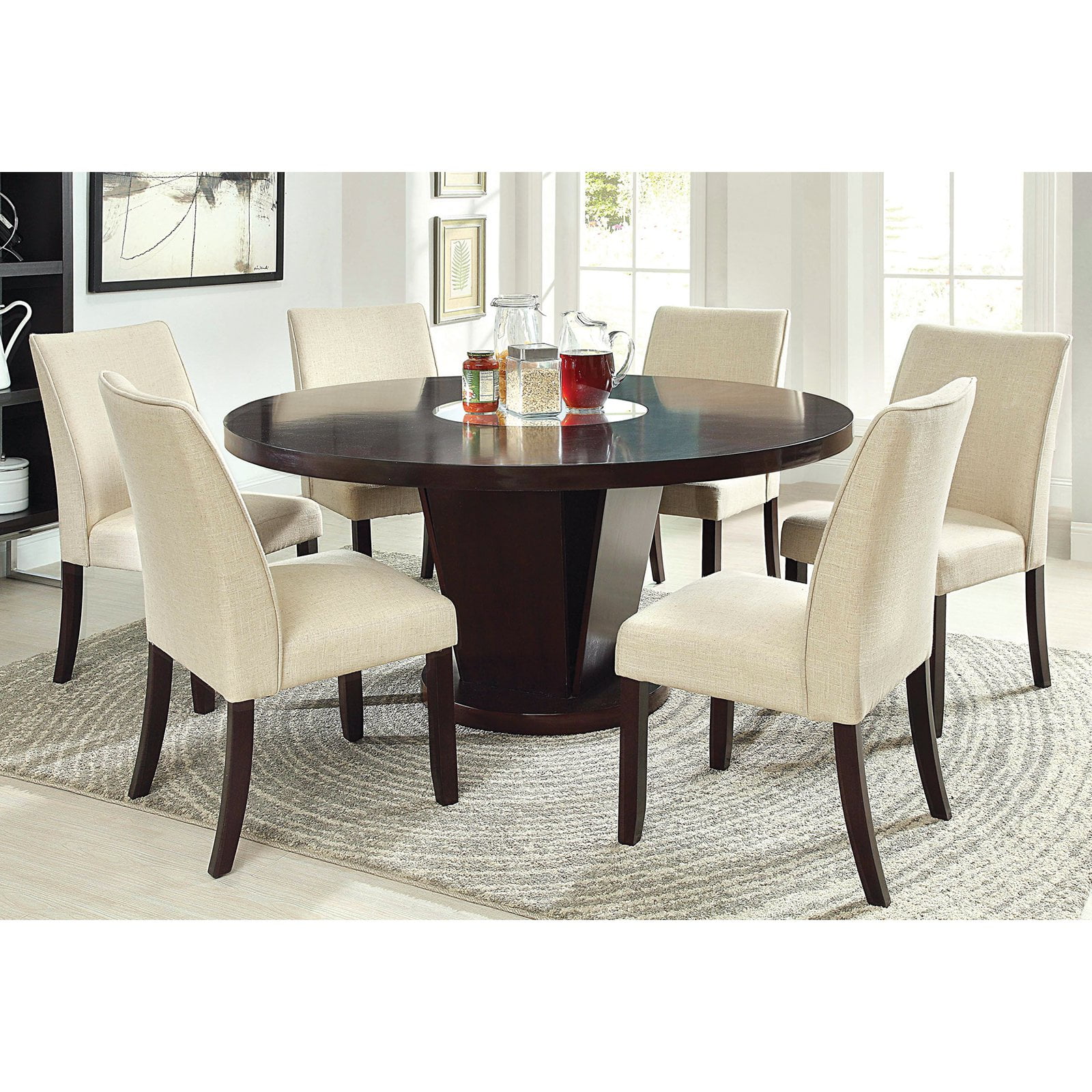 Furniture Of America Vessice 7 Piece Round Pedestal Dining Set Furniture Of America Vessice 7 Piece Round Pedestal Dining Set Espresso