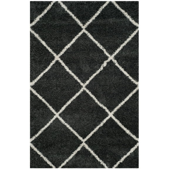 SAFAVIEH Hudson Amias Geometric Shag Area Rug, Dark Grey/Ivory, 5'1" x 7'6"