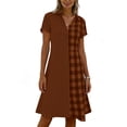thumbnail image 5 of Horkkom Midi Dresses for Women V Neck Short Sleeve Shirt Dresses Summer Plaid Print Casual Dresses XXL, 5 of 7