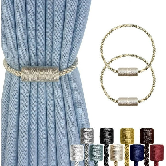 2 Pack Strong Magnetic Curtain Tiebacks Outdoor Decorative Tie Backs Modern Rope Tiebacks Modern Handmade Tie Backs Decorative Curtain Holdbacks for raperies- Beige