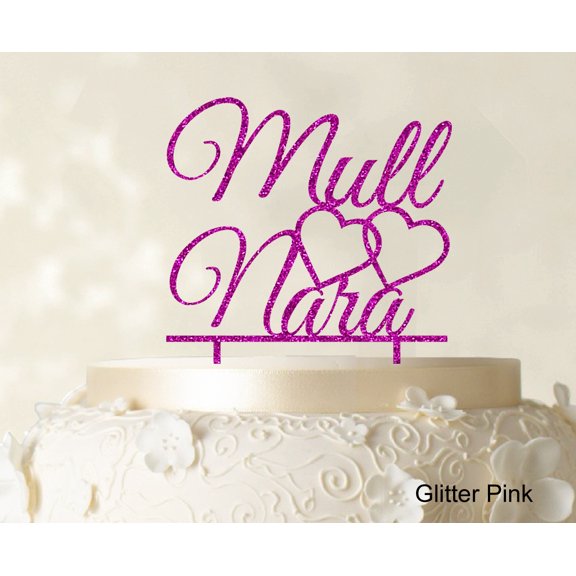 "Custom Cake Topper With Heart Personalized Wedding Cake Topper Cake Decorations Color Option Available 5""-7"" Inches Wide"