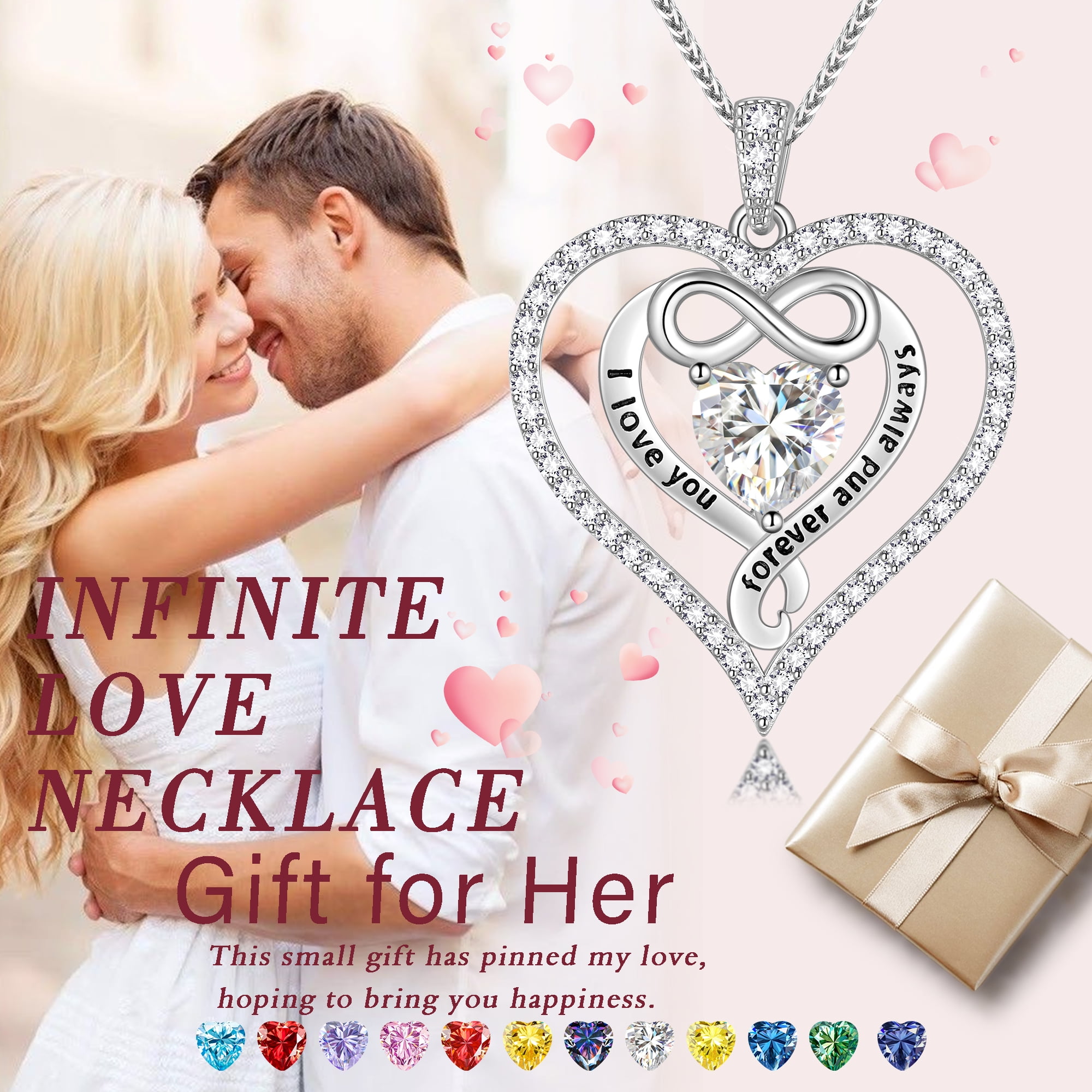 Beautlace 925 Sterling Silver 1CT Heart Moissanite Necklace,I Love You Forever and Always Birthstone Moissanite Jewelry Gift for Women