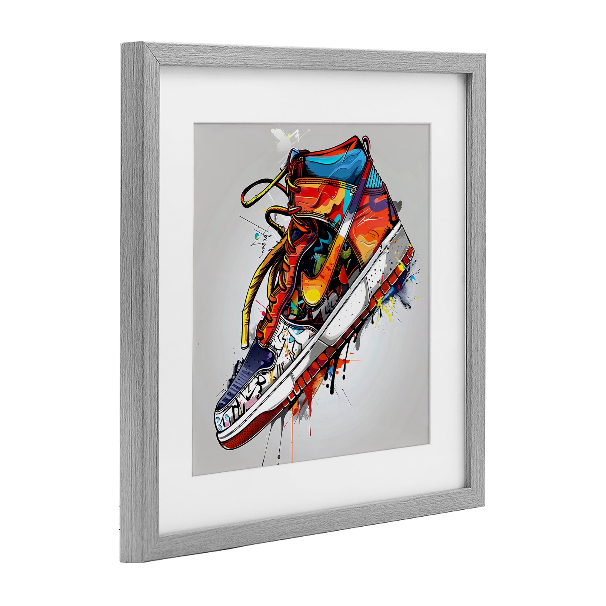 Stupell Industries Graffiti Sneaker with Laces Gray Framed Print Under Glass, design by Creative Studio