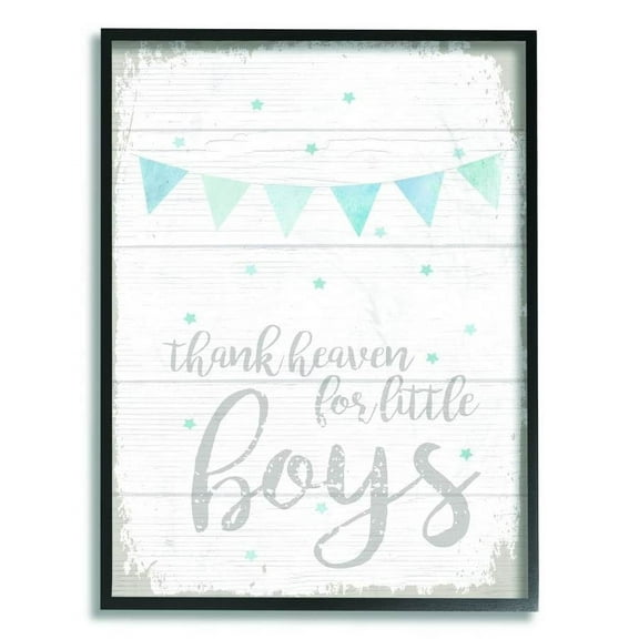 The Kids Room by Stupell Thank Heaven Boys Blue Kids Word Design Framed Wall Art by Daphne Polselli