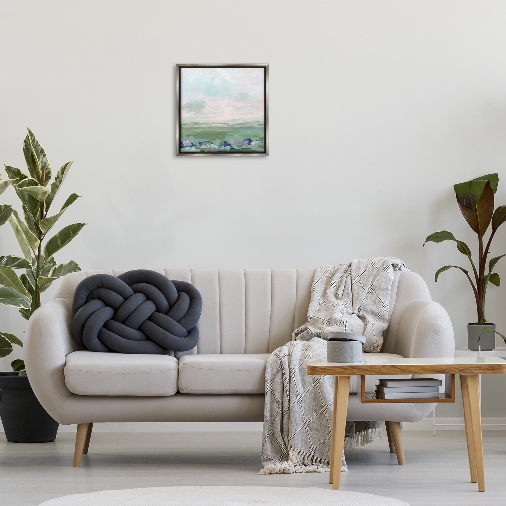 Stupell Industries Grassland Sky Gradient Landscape & Nature Painting Gray Floater Framed Canvas Art Print Wall Art, 18 x 18