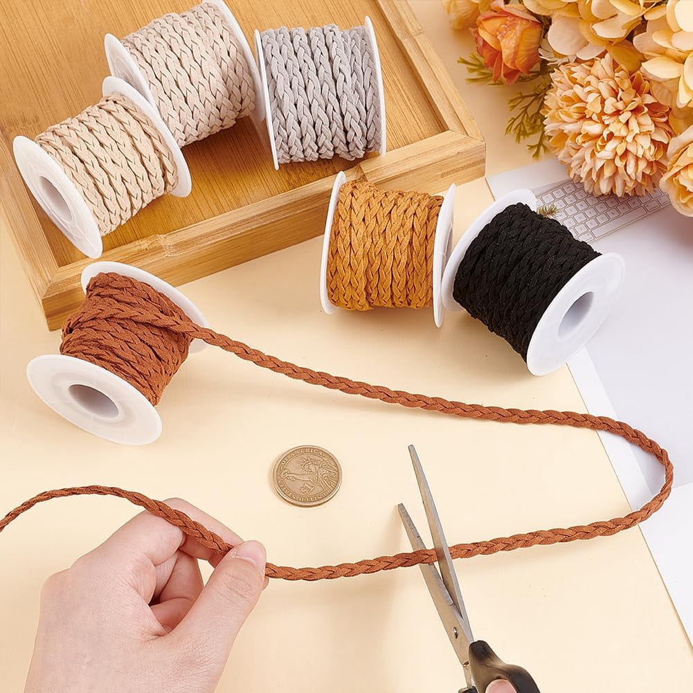 32.8 Yards 6 Colors 3-ply Faux Suede Cord 5.5mm Leather Ribbon Strip Leather String Cords Lace Rope Trim Beading String Cord for Jewelry Necklace Bracelet Making Earthtone
