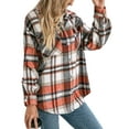 thumbnail image 3 of FOCUSNORM Women Juniors Shacket Plaid Printed Pattern Coat, Button-down Collared Jacket, 3 of 9