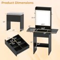 thumbnail image 6 of Foldable Drop Leaf Makeup Vanity Desk with 3 Color LED Mirror & Charging Hub, Vanity Desk Set with Storage & Cushioned Stool for Bedrooms Apartments, Black, 6 of 6
