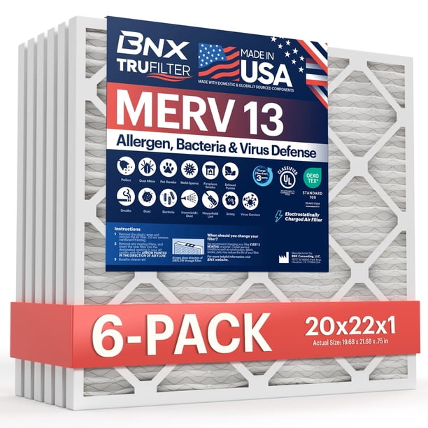Filtro de aire BNX TruFilter 20x22x1 MERV 13 (paquete de 6) para HVAC