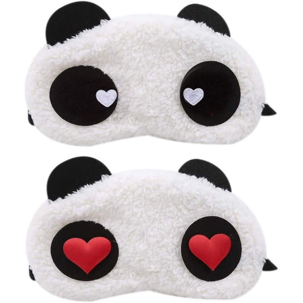 Antifaz para ojos de panda, suave y esponjoso, ideal para viajes y fiestas de pijamas, 2 unidades (panda roja con ojos de amor + panda blanco con ojos de amor)