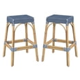 thumbnail image 1 of Home Square Rattan Backless Barstool in Sky Blue and White - Set of 2, 1 of 7