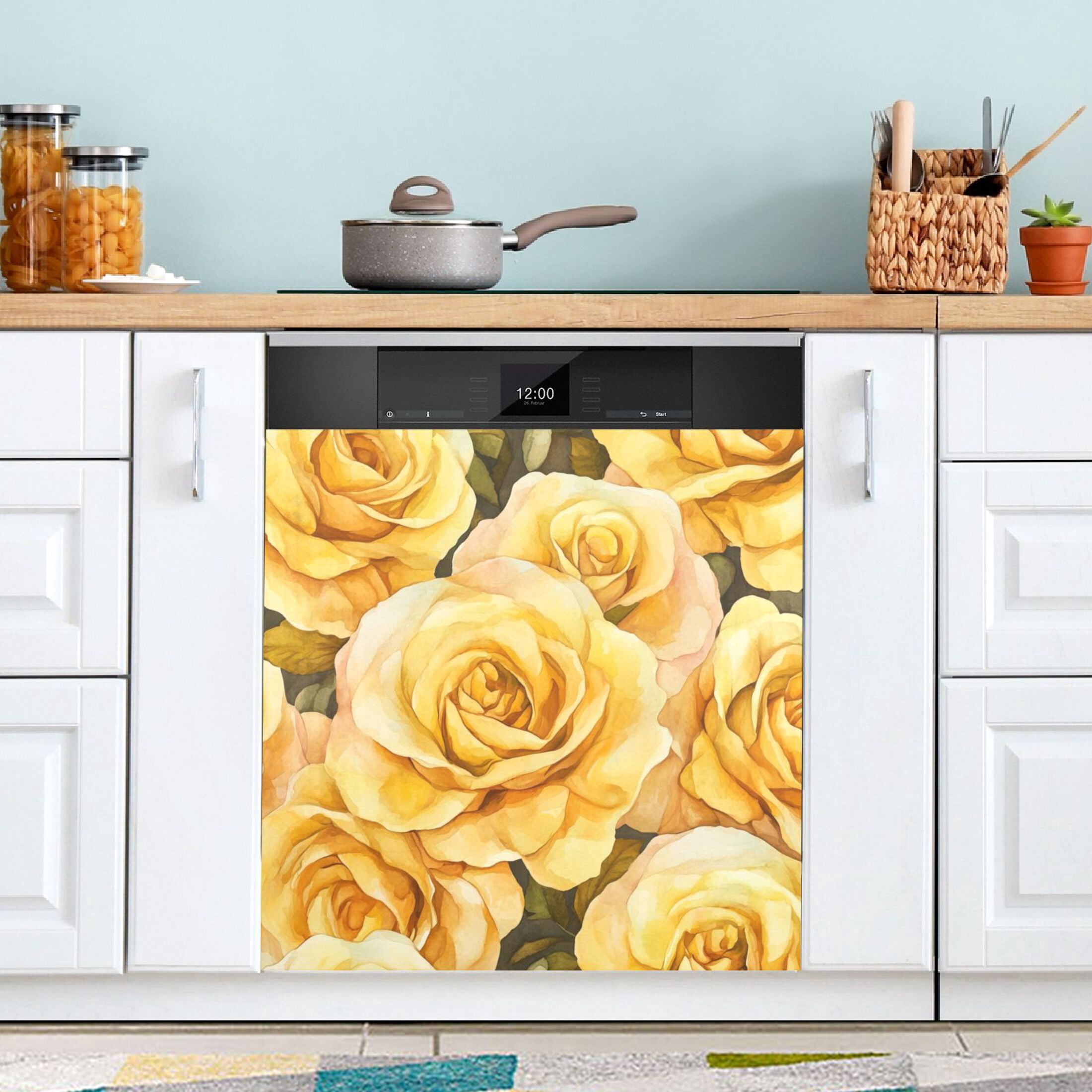 Dishwasher Magnetic Sticker 23x26 Inch Refrigerator Magnetic Sticker Washing Machine Magnetic Sticker Kitchen Panel Magnetic Sticker Home Decor Gold Roses Seamless