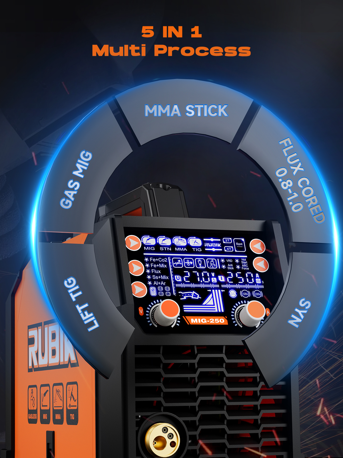 Rubik Mig Welders 110V 220V,250A Aluminum and Carbon Steel Welding Machine,5 IN 1 Welders Machine