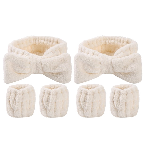 Juego de 2 diademas de spa, muñequeras para lavarse la cara, muñequeras de toalla, diadema para el cabello, muñequera para lavarse la cara
