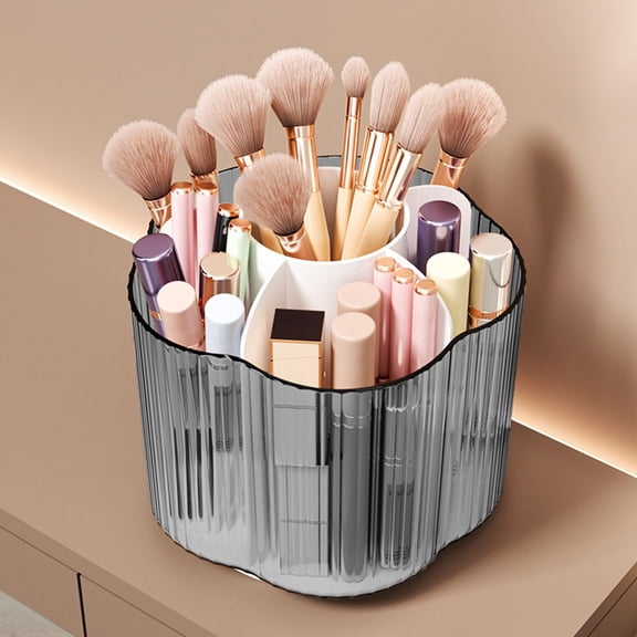 360° Rotating Makeup Brush Holder with Lid – 6-Slot Clear Acrylic Organizer for Vanity, Bathroom & Countertop, Dustproof Spinning Cosmetic Storage Display Case