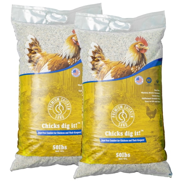 Premium Chicken Sand, Odor Eliminating Bedding for Coops, 50 Lbs Bag, 2 Pack