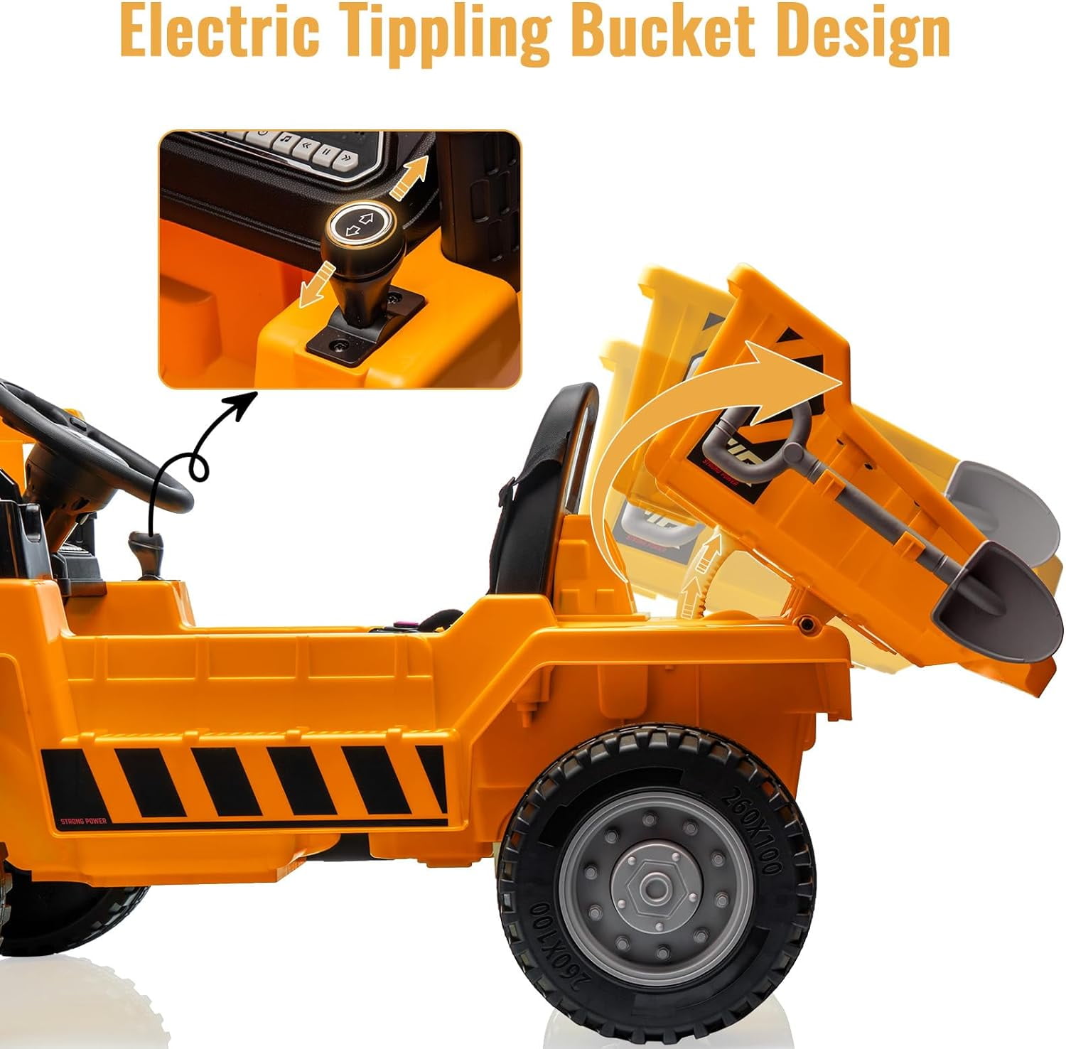 EastVita Ride on Dump Truck, Ride On Car with Remote Control, 12V Kids Electric Car with Remote Control, Ride on Construction Vehicles with Electric Dump Bed and Extra Shovel, Music Player