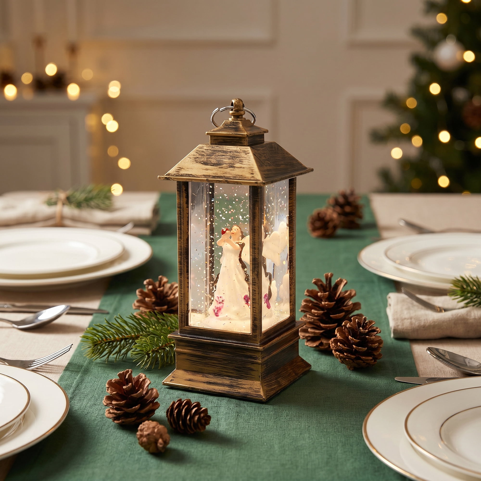 Unique Bargains Christmas Light Up Crystal Ball Mini LED Glitter Sphere Orb Brown Style D
