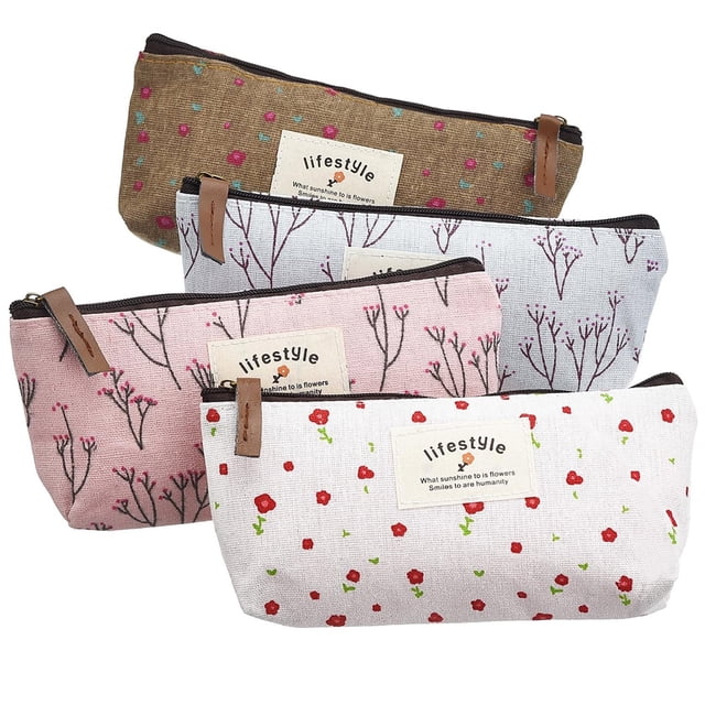 Estuche para bolígrafos de 4 piezas, estuche para lápices de lona, estuche para bolígrafos, juego de bolsa de maquillaje para cosméticos, regalo navideño para la escuela, oficina, estudiantes,