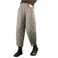 thumbnail image 3 of Aboser Womens Padded Quilted Pants Winter Warm Puffer Pants Loose Fit Comfy Harem Pants Casual Elastic High Waist Trousers with Pockets Gray L, 3 of 5