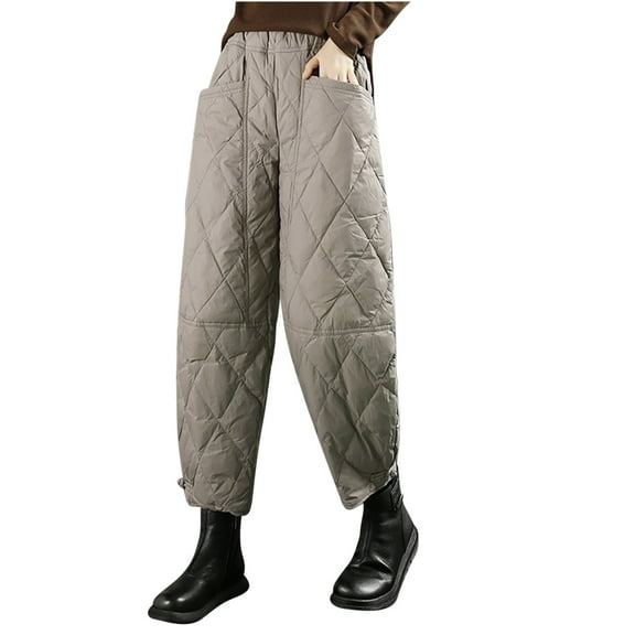 Bovxnpu Women Winter Warm Down Pants Plus Size Thickened Quilted Pants Wide Leg Trousers With Pockets Wide Leg Pants Women Warm Loose Elastic Waist Pull On Casual Trousers Soft Comfy