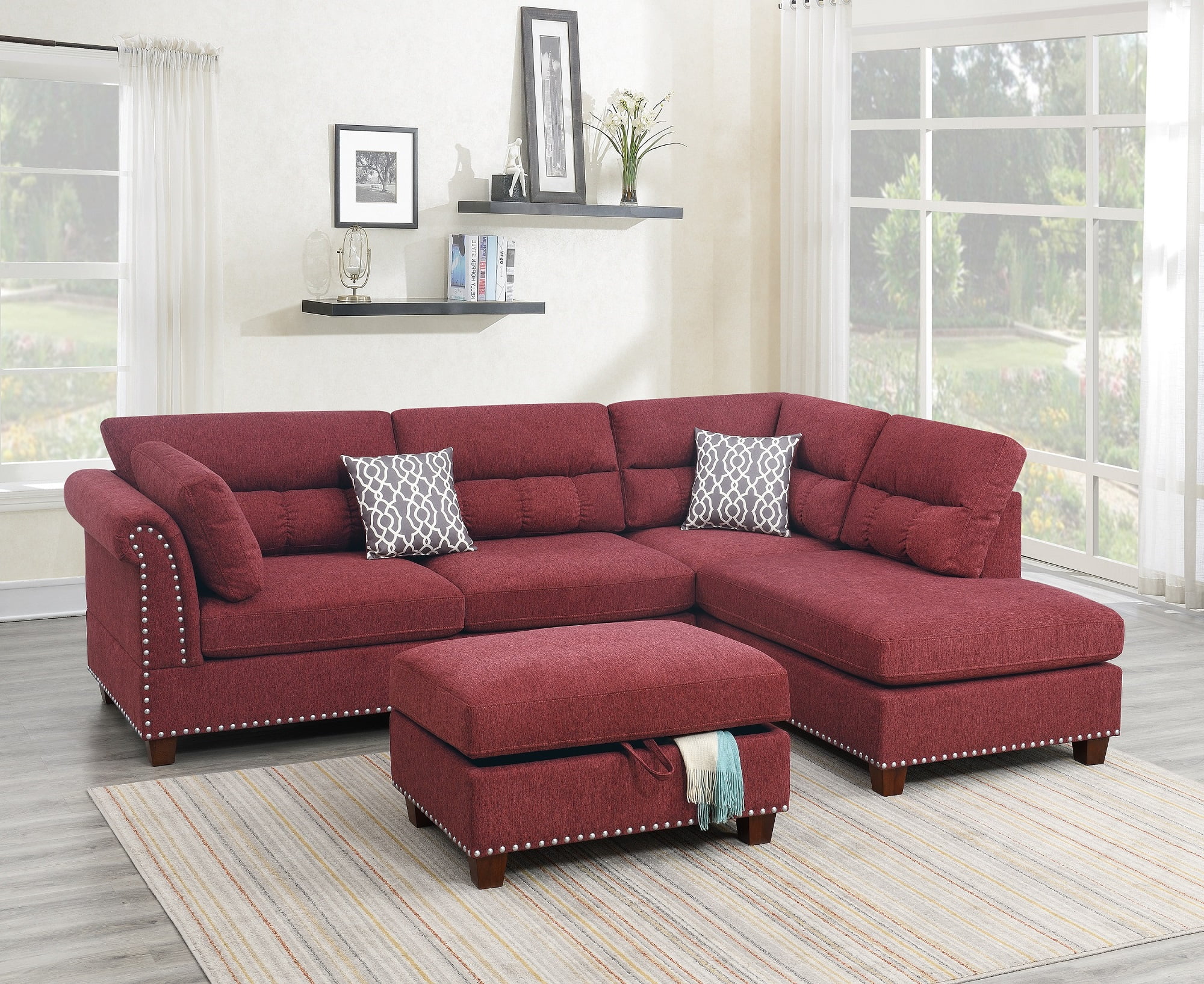 Modern Living Room Reversible Sectional Sofa L Shaped Couch Tufted