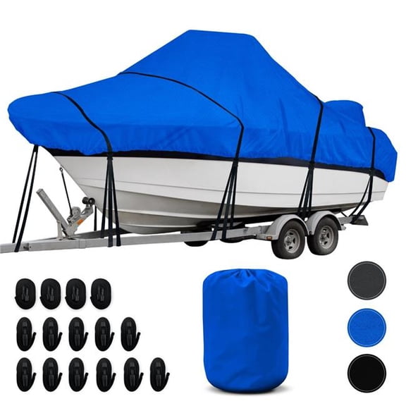 Knox CCC22-PB 20-22 ft. 600D Waterproof Center Console Boat Cover with Built-in Outboard Motor Cover, Pacific Blue - 106 in. Beam