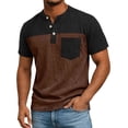 thumbnail image 2 of Mens Button Crewneck T-Shirts Short Sleeve Shirts for Men with Pocket Vintage Color Block Pullover Tees Tops 4th of July, 2 of 8