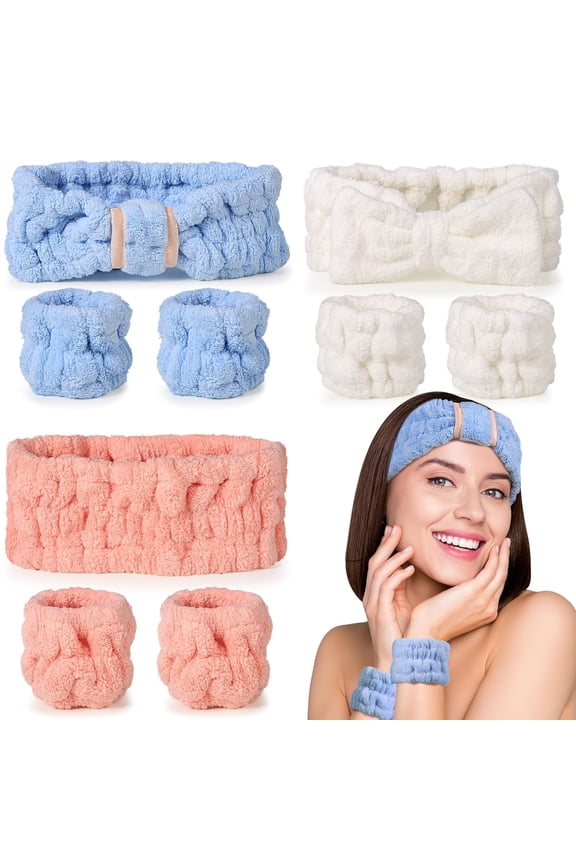 9 Pieces(3sets) Skincare Headband for Washing Face,Spa Headband and Wristband Set for Women,Women Teen Girls Facial Hairbands for Washing Face, Makeup, Sports, Yoga