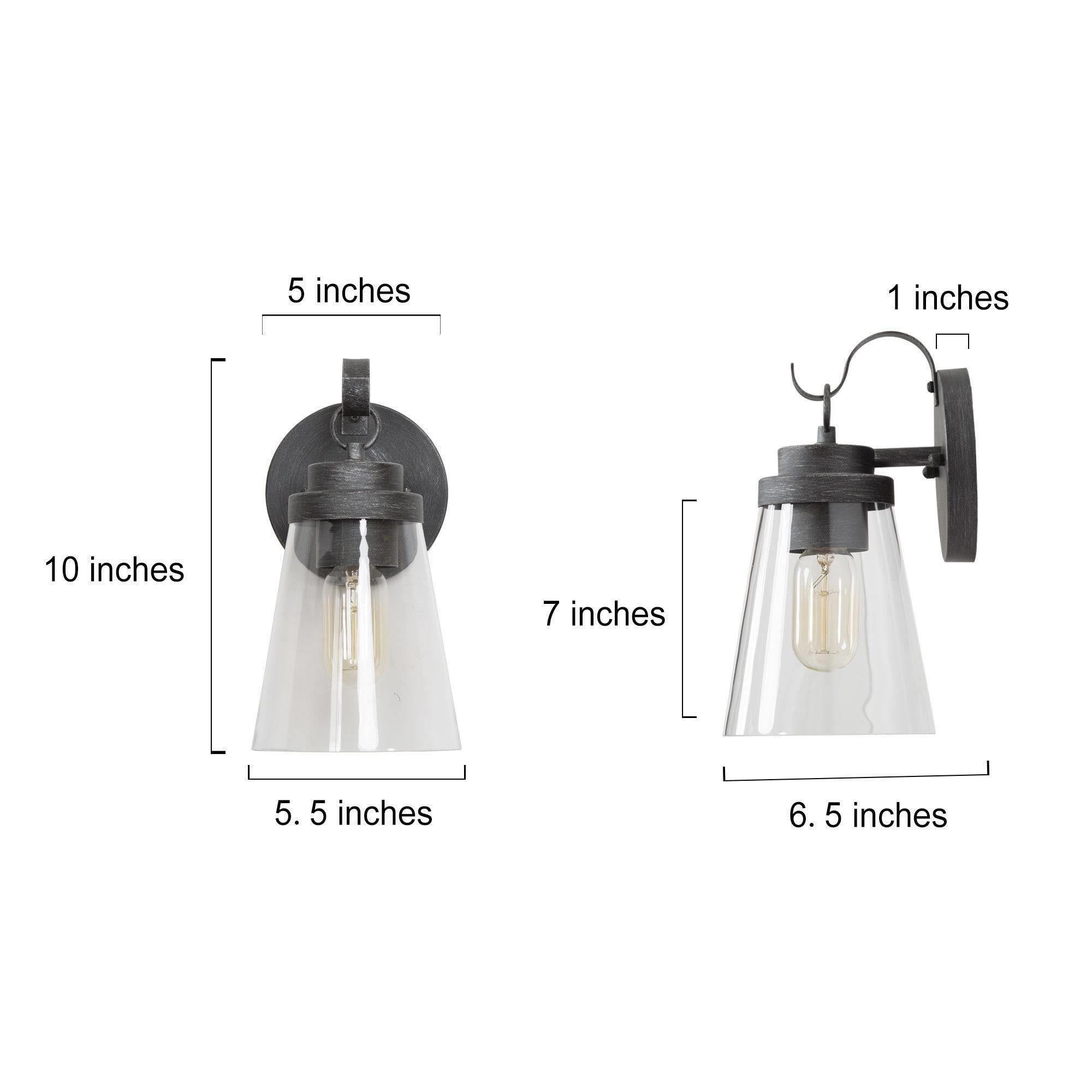 LNC 1-Light Farmhouse Brushed Black Clear Glass Cone Shape 10" Outdoor Wall Light