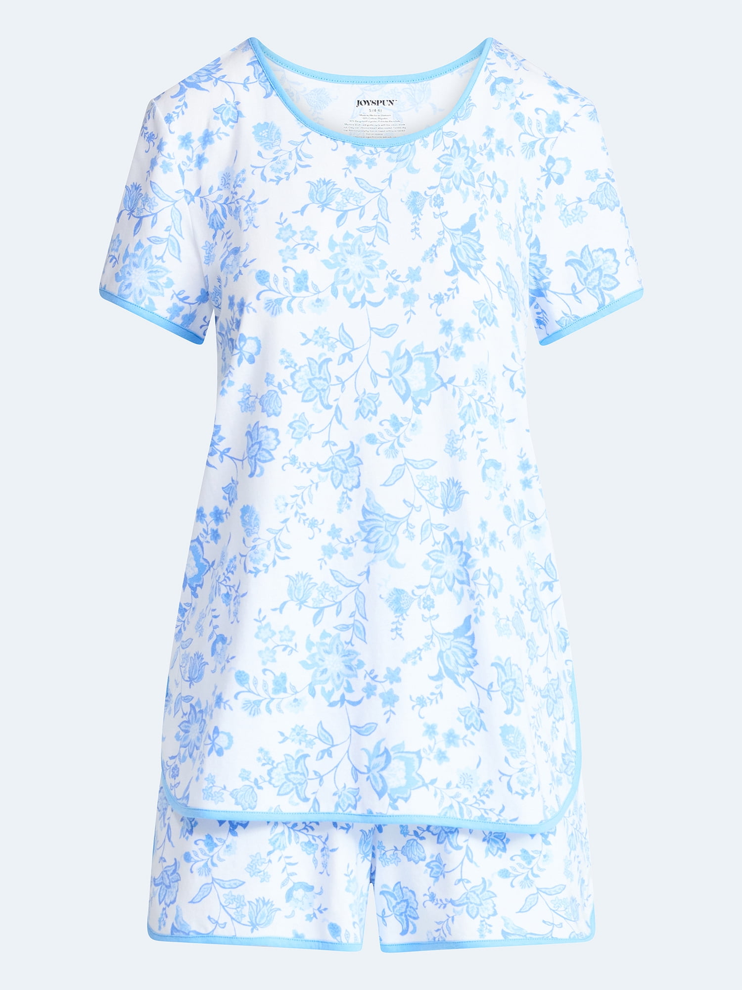 Joyspun Women's Lightweight Short Sleeve Sleep Tee and Shorts Set, 2-Piece, Sizes XS-3X