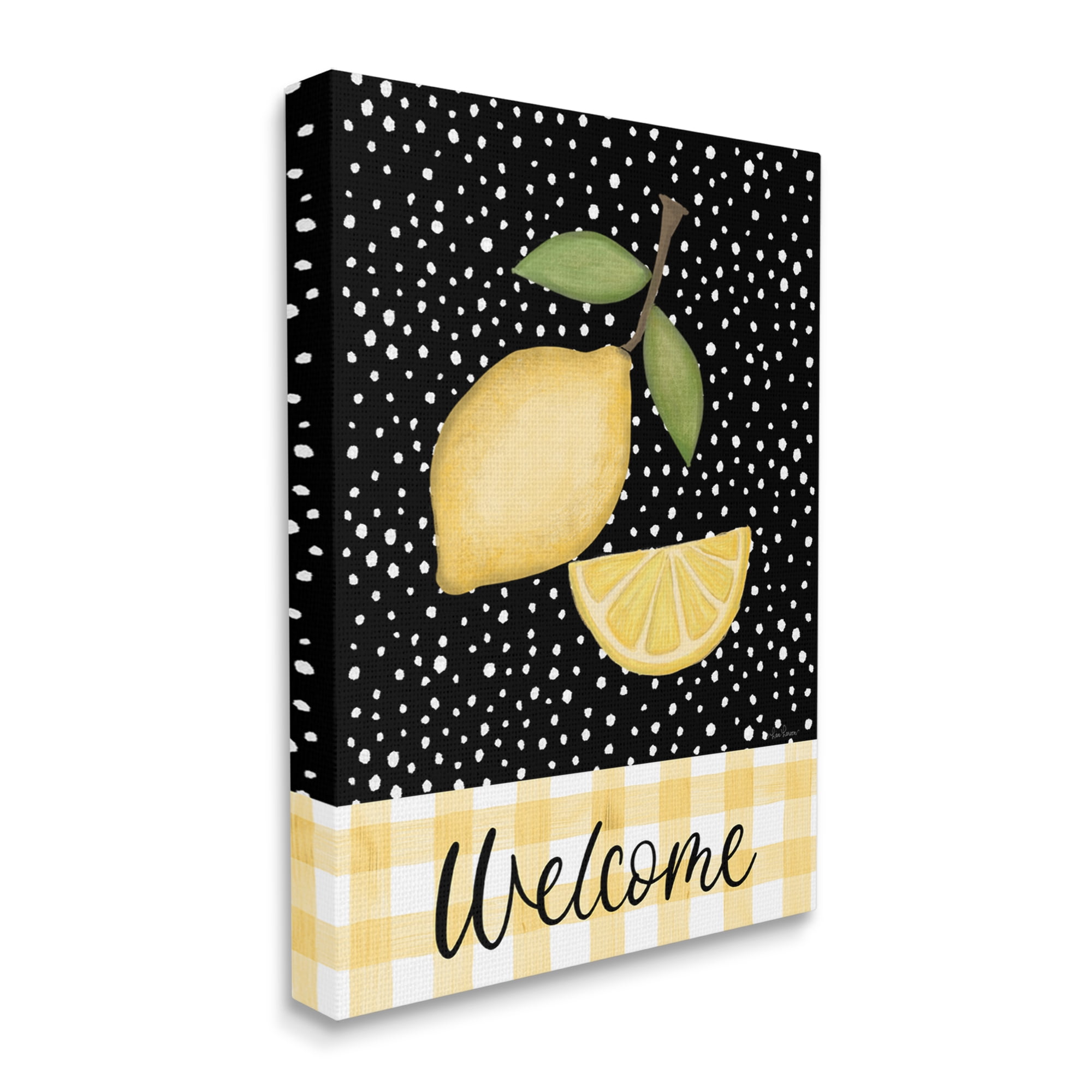 Stupell Industries Country Welcome Sign Polka Dot Pattern Lemons Graphic Art Gallery Wrapped Canvas Print Wall Art, Design by Lisa Larson Licensing