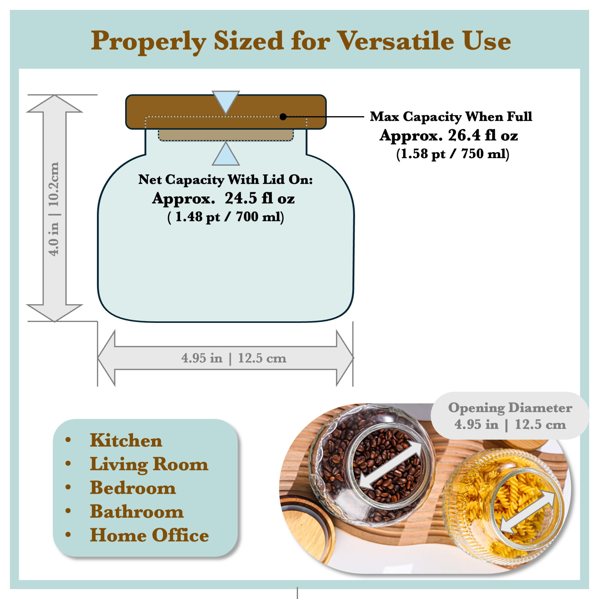 Lingshine 24.5 oz Decorative Glass Jars with Airtight Wooden Lids - Blue Ribbed, Vintage Kitchen Food Storage Containers for Cookie Candy Spice Coffee Tea, Home Decor Candle Vase