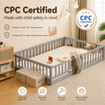 thumbnail image 6 of Zimtown Montessori Floor Bed Frame, Full Size Kids Toddler Bed with Fence and Door, Wooden Platform Bed, Gray, 6 of 11