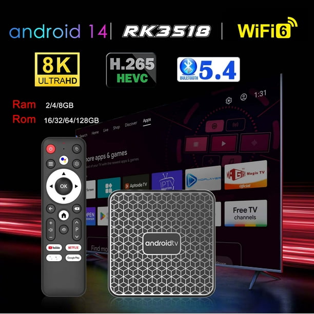 T8s TV Box Android 14 RK3518 ATV Ultra HD 8K 8GB 128GB 2.4G&5.8G