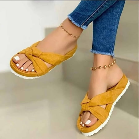 

Yedhsi Women Bow Tie Open Toe Slippers Shoes Comfy Sandals Casual Comfortable Beach Sandals Women s Slippers