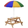 thumbnail image 2 of Qaba Kids Picnic Table, Wooden Outdoor Table & Bench Set with Removable Umbrella for Patio, Backyard, Mixed Color, 2 of 9
