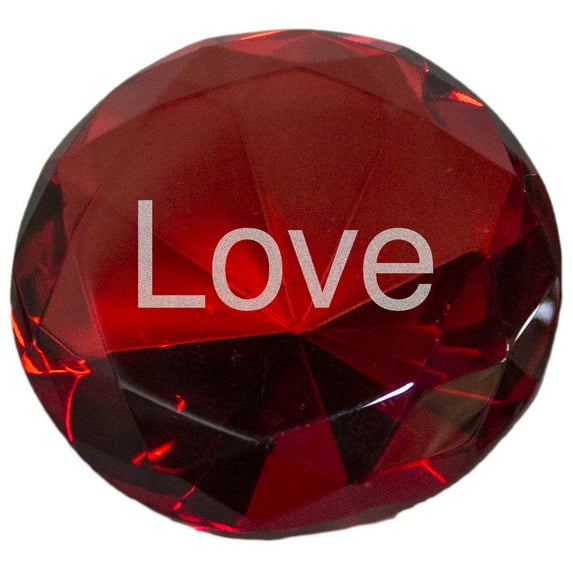 2 Inch Large Inspirational Message Round Cut Jewel Paperweight - Love (Red)