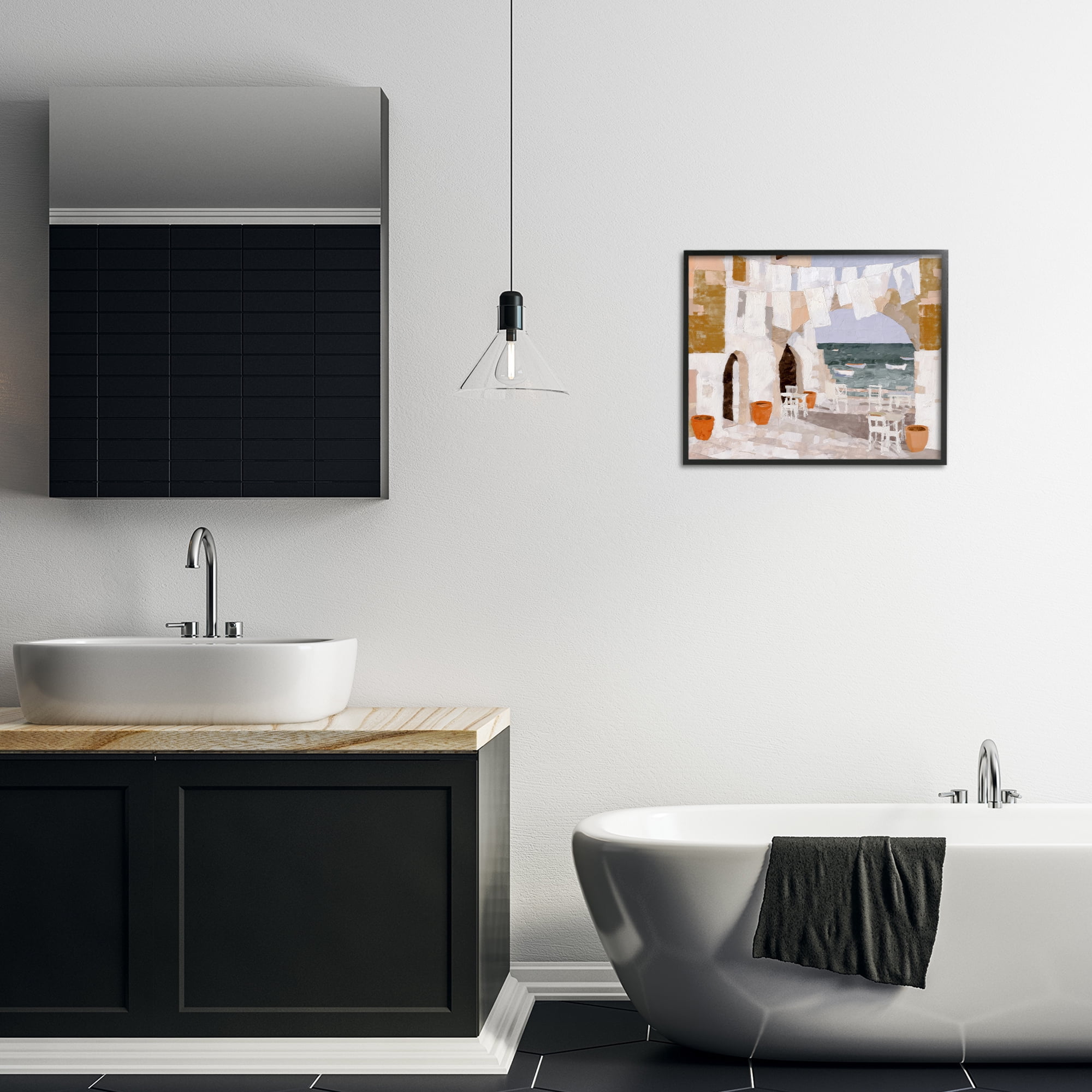 Stupell Industries Coastal Village Plaza Laundry Black Framed Giclee Art, design by Chromatic Storm Studio
