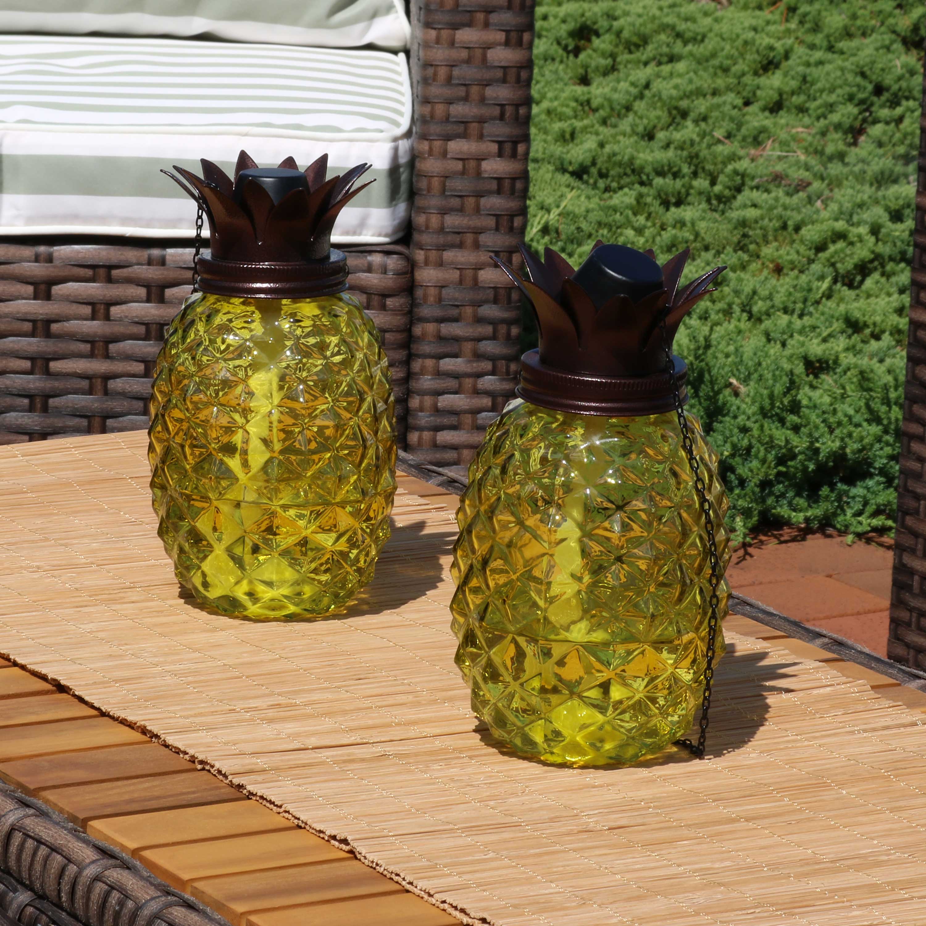 Sunnydaze Tropical Pineapple 3in1 Yellow Glass Outdoor Torches Set