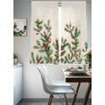 thumbnail image 4 of Christmas Red Sheer Curtains 2 Panels Set, Berries Birds Pine Needles Linen Texture Window Sheer Curtains for Living Room/Bedroom, Light Filtering Rod Pocket Voile Drapes, 52" W x 72" L, 4 of 7