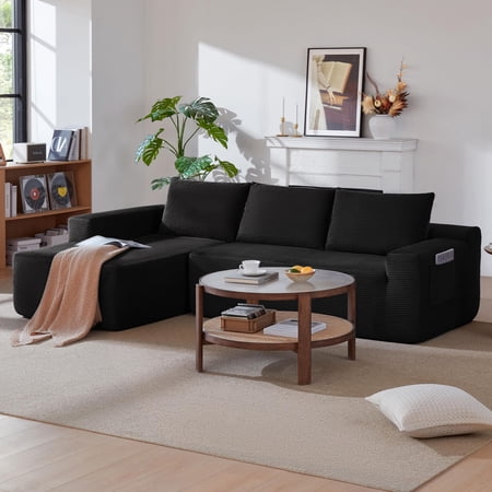 Sofa with Sectional and 96.9" Black Fabric, Living Room